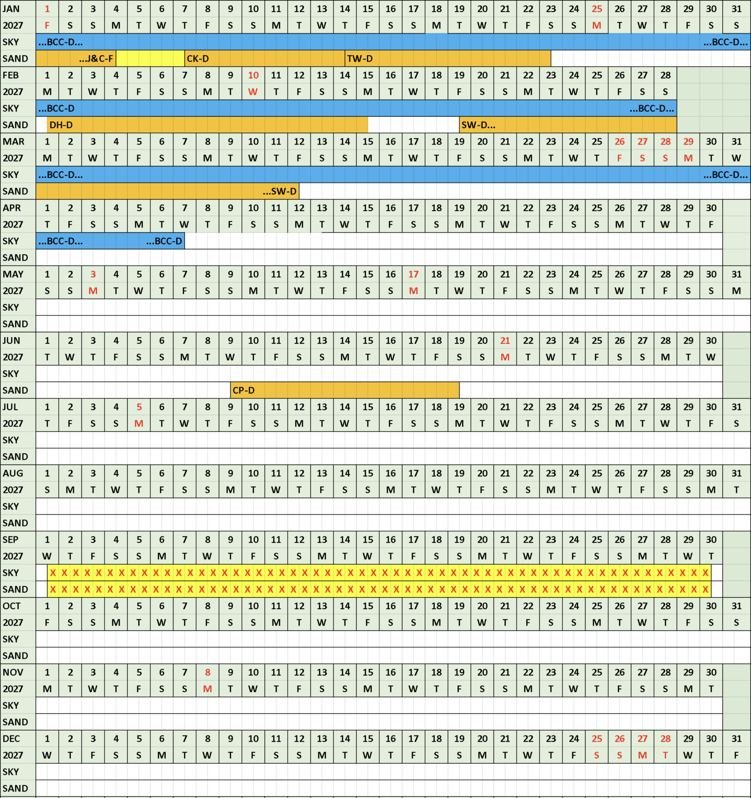 Crescent Beach Bookings Calendar
